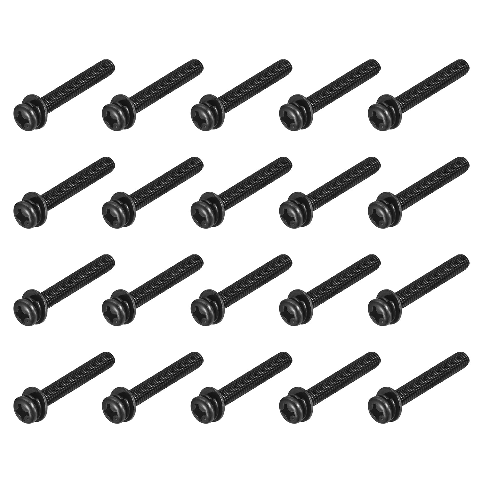 Uxcell M6 x 40mm Carbon Steel Phillips Pan Head Machine Screws Bolts Combine with Spring Washer and Plain Washers 50pack