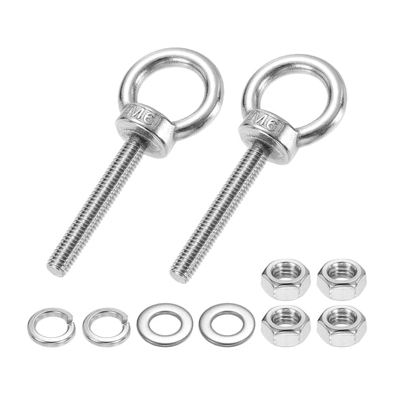 Uxcell M6 x 40mm Eye Bolt, 2Pcs 304 Stainless Steel Thread Lifting Ring Set, Silver