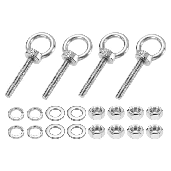 Uxcell M6 x 40mm Eye Bolt, 4Pcs 304 Stainless Steel Thread Lifting Ring Set, Silver