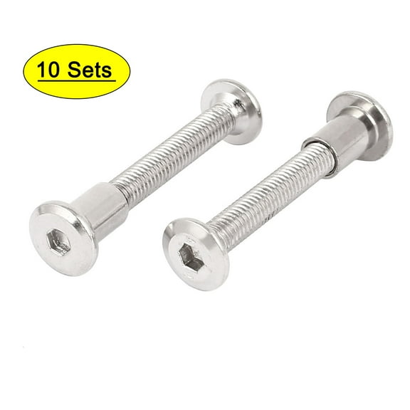 Uxcell M6 x 45mm Hex Socket Head Nut Countersunk Screw Bolt Fasteners (10 Sets)