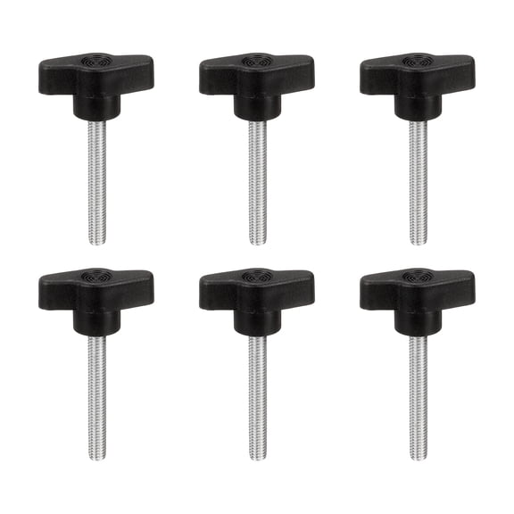 Uxcell M6 x 45mm Tee Wing Thumb Screws, 6Pcs Carbon Steel Mechanical Handle Bolt Thumb Screws for Remove Replace Hand Clamping Tightening Knobs Power Supply, Black