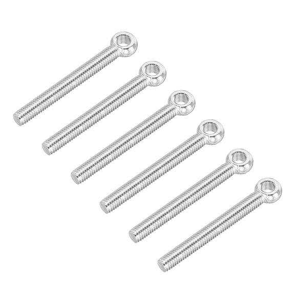 Uxcell M6 x 50mm Shoulder Swing Lifting Eye Bolt, 6 Pcs 304 Stainless Steel Full Thread Machinery Fisheye Eye Hole Rigging Bolt for Home Renovation Pipeline Gate Valves, Silver