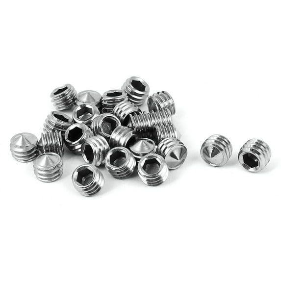 Uxcell M6 x 5mm Cone Point Hex Socket Set Grub Screw Silver Tone (25-pack)