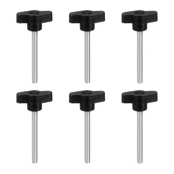 Uxcell M6 x 60mm Tee Wing Thumb Screws, 6Pcs Carbon Steel Mechanical Handle Bolt Thumb Screws for Remove Replace Hand Clamping Tightening Knobs Power Supply, Black