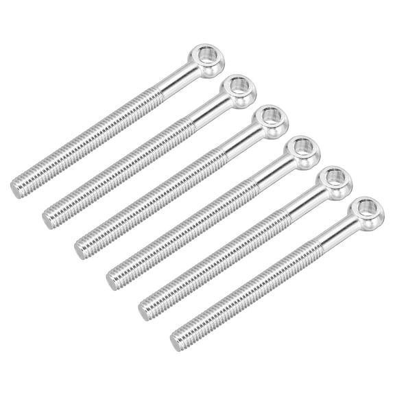 Uxcell M6 x 70mm Shoulder Swing Lifting Eye Bolt, 6 Pcs 304 Stainless Steel Full Thread Machinery Fisheye Eye Hole Rigging Bolt for Home Renovation Pipeline Gate Valves, Silver