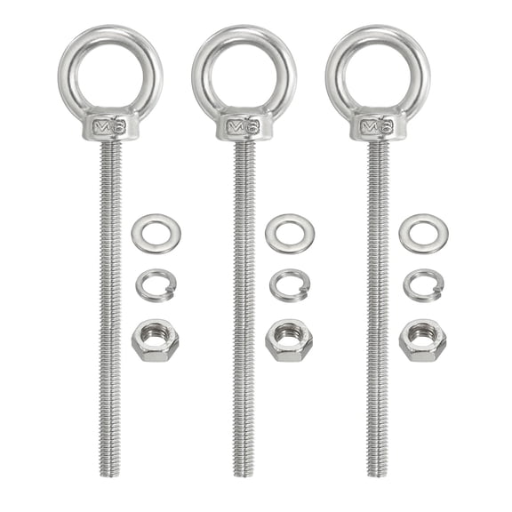 Uxcell M6 x 80mm Lifting Shoulder Eye Bolt Stainless Steel Lifting Ring Threaded Eyebolt with Nuts and Washers 3Pcs