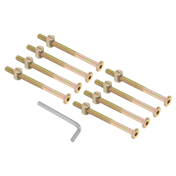 Uxcell M6 x 85mm Bunk Bed Bolts, 8Pcs Hex Socket Screws Nuts with Wrench Zinc Color