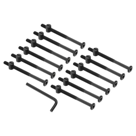 Uxcell M6 x 90mm Bunk Bed Bolts, 12Pcs Hex Socket Screws Nuts with Wrench Black