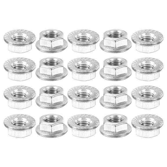 Uxcell M6x1.0mm Serrated Flange Hex Lock Nuts, 20Pack 304 Stainless Steel Non-Slip Metric Hexagon Flange Nut, Silver