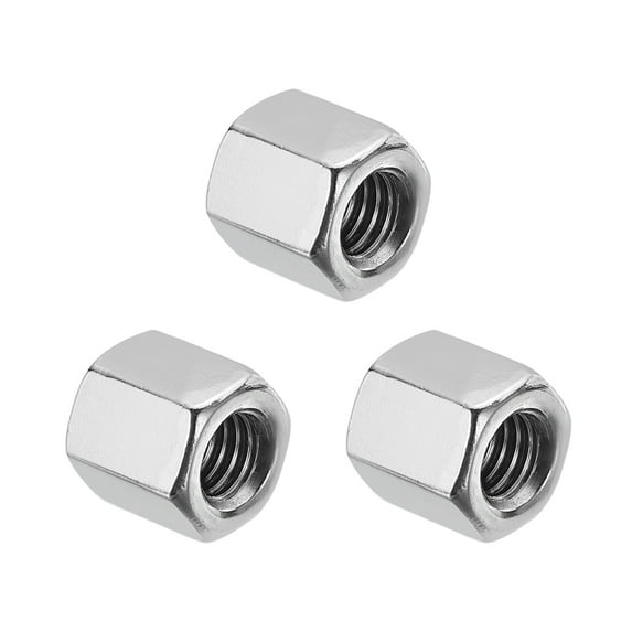 Uxcell M6x1 Pitch 304 Stainless Steel Hex Coupling Nuts, 3 Pcs 10mm / 0.39" Length Coarse Fully Threaded Rod Coupling Nut Studding Connector Fasteners, Silver Tone
