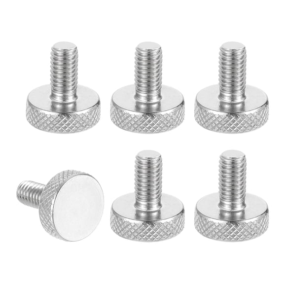 Uxcell M6 x 0.39'' x 0.47'' Knurled Thumb Screws 304 Stainless Steel Flat Head Thumb Screws 6 Pcs