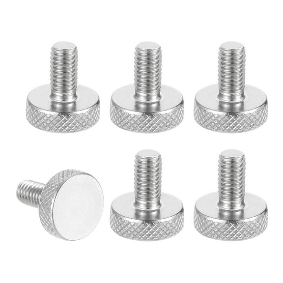 Uxcell M6 x 0.39'' x 0.55'' Knurled Thumb Screws 304 Stainless Steel Flat Head Thumb Screws 6 Pcs