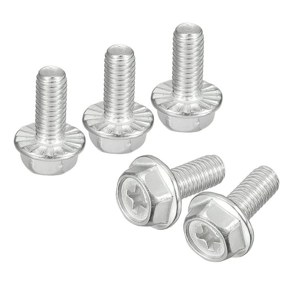 Uxcell M6x14mm Phillips Hex Head Flange Bolts, 10 Pack 304 Stainless Steel Screws