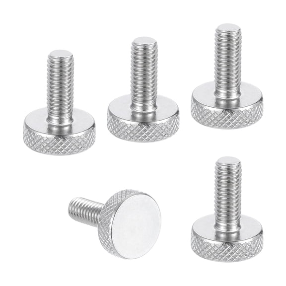 Uxcell M6 x 0.63'' x 0.63'' Knurled Thumb Screws 304 Stainless Steel Flat Head Thumb Screws 5 Pcs