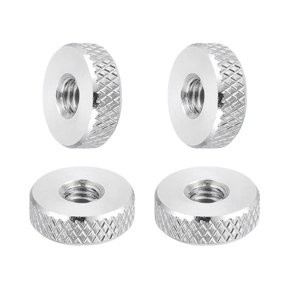 Uxcell M6x16x5.4mm Flat Knurled Thumb Nuts, 304 Stainless Steel Female Thread Type Flat Head Through Hole Hand Thumb Thin Nut Hand Tighten Thread Fasteners Adjust Lock Position, 4 Pcs