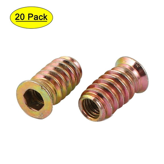 Uxcell M6x20mm Carbon Steel Furniture Fixing Hex E-Nut Wood Insert Interface Screws Nuts 20 Pack