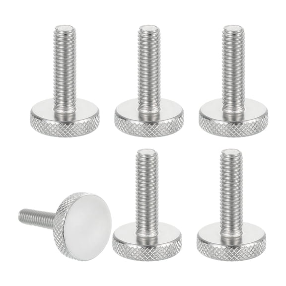 Uxcell M6 x 0.79'' x 0.98'' Knurled Thumb Screws 304 Stainless Steel Flat Head Thumb Screws 6 Pcs