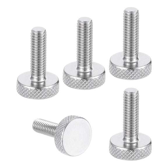 Uxcell M6 x 0.79'' x 0.63'' Knurled Thumb Screws 304 Stainless Steel Flat Head Thumb Screws 5 Pcs
