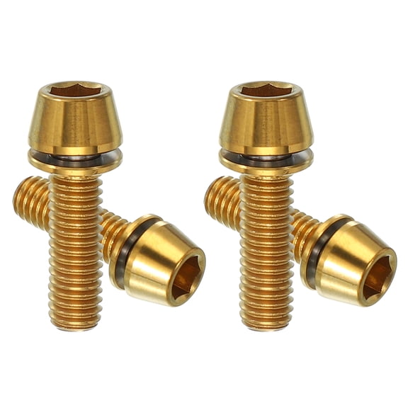 Uxcell M6x20mm Titanium Bike Stem Bolt, 4 Pack Hex Tapered Head Bolt for Bicycle Crank Brake Fixed Upgrade, Gold Tone