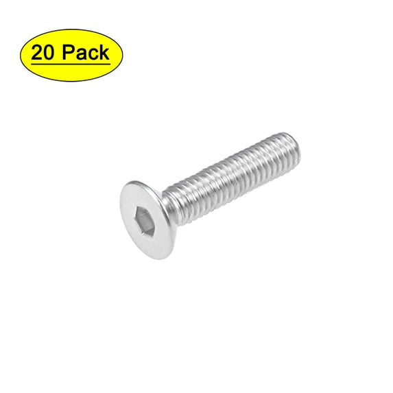 Uxcell M6x25mm Flat Head Machine Screws Inner Hex Screw 304 Stainless Steel Fasteners Bolts 20 Pack