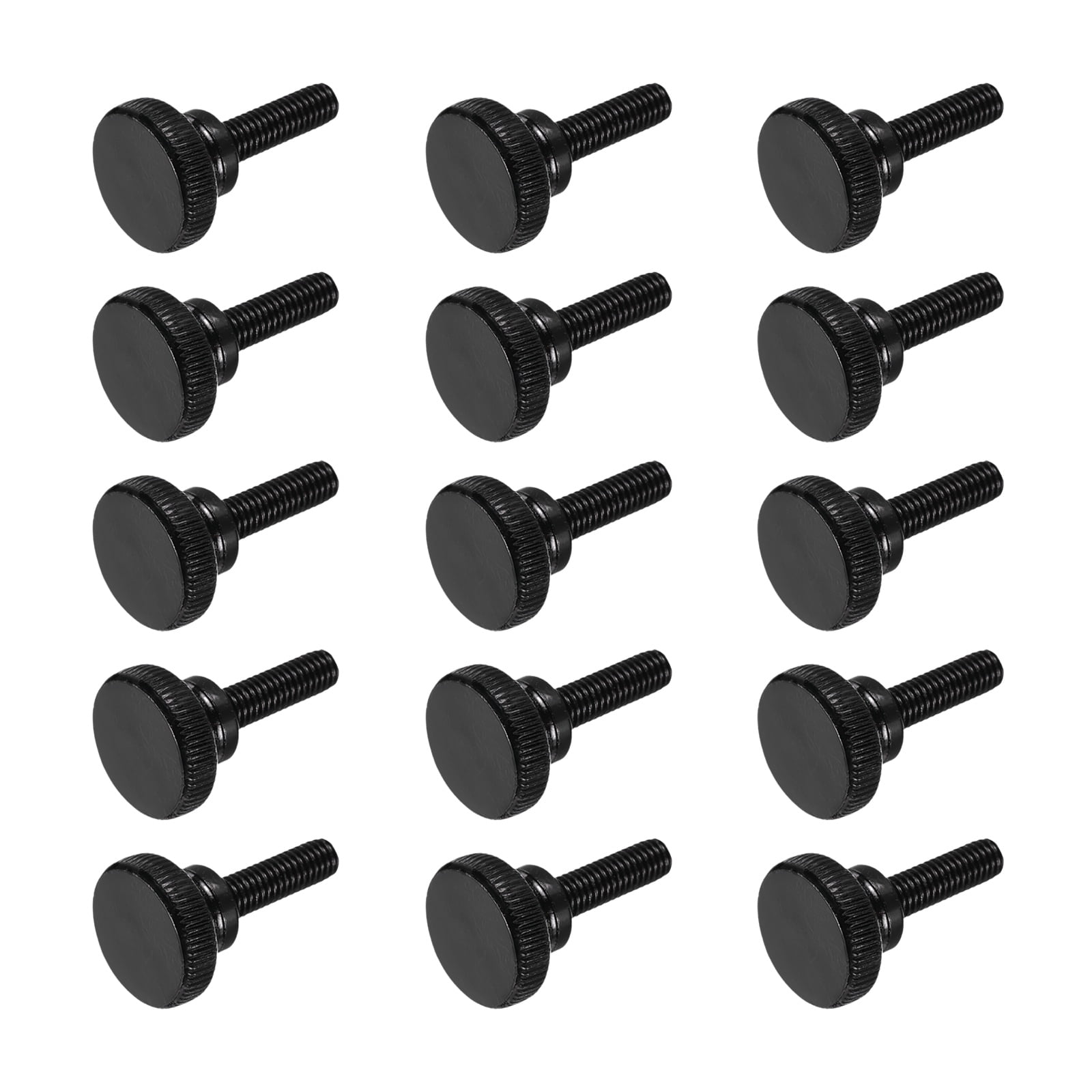 Uxcell M6x25mm Knurled Thumb Screws, Black Steel Flat Head Thumb Screws Zinc Plated Metric Knurled Head Bolts with Shoulder Grip Knobs Hand Tighten Thread Fasteners, 15 Pcs