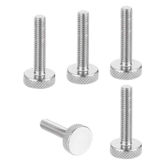 Uxcell M6 x 1.38'' x 0.63'' Knurled Thumb Screws 304 Stainless Steel Flat Head Thumb Screws 5 Pcs