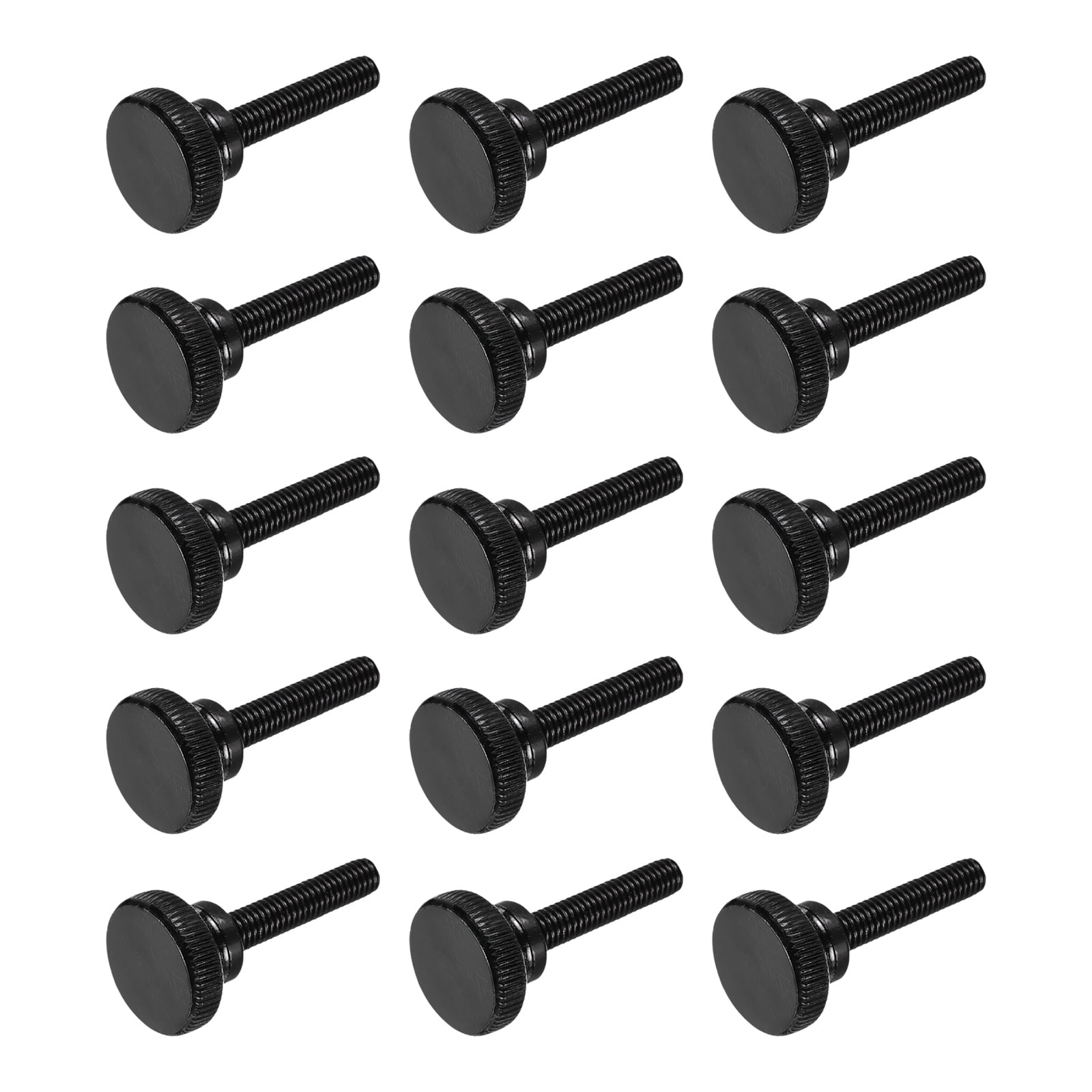 Uxcell M6x35mm Knurled Thumb Screws, Black Steel Flat Head Thumb Screws Zinc Plated Metric Knurled Head Bolts with Shoulder Grip Knobs Hand Tighten Thread Fasteners, 15 Pcs