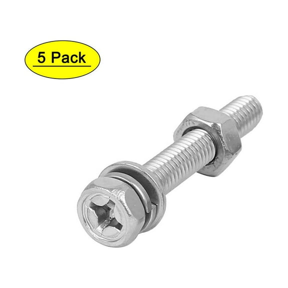 Uxcell M6x40mm 304 Stainless Steel Phillips Hex Head Bolts Nuts w Washers (5 Sets)