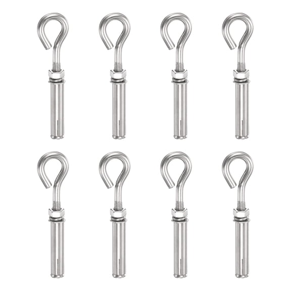 Uxcell M6x40mm Concrete Eye Bolts, 5 Pcs 304 Stainless Steel Expansion Concrete Wall Anchors Eyebolt Heavy Duty Expansion Hook Bolt Fastener for Concrete Wall Masonry