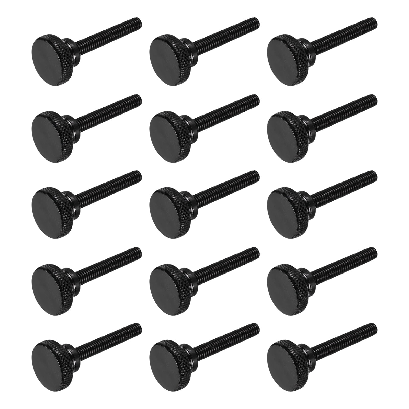 Uxcell M6x45mm Knurled Thumb Screws, Black Steel Flat Head Thumb Screws Zinc Plated Metric Knurled Head Bolts with Shoulder Grip Knobs Hand Tighten Thread Fasteners, 15 Pcs