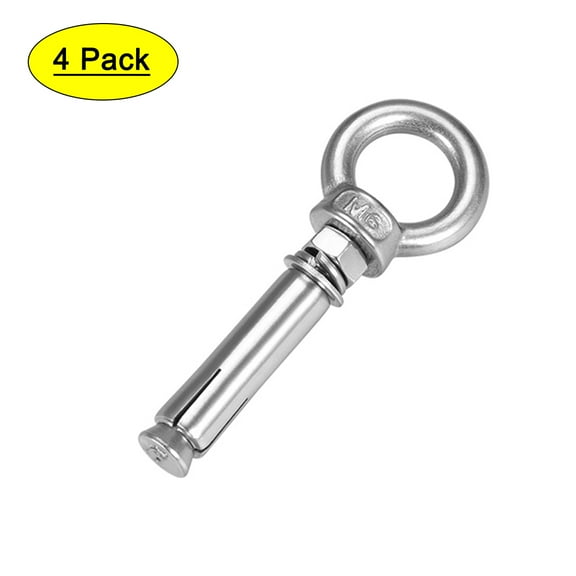 Uxcell M6x50 Expansion Eyebolt Screw Eye Nuts with Ring Raw Bolts, 4 Pack