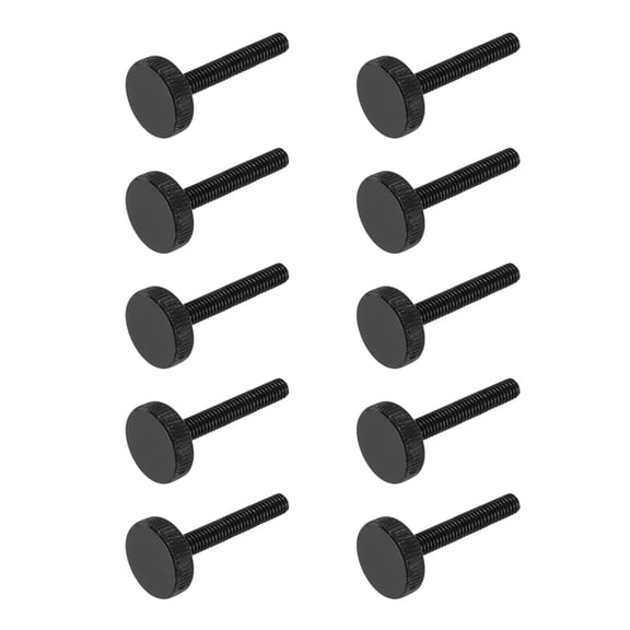 Uxcell M6x50mm Knurled Thumb Screws, Black Steel Flat Head Thumb Screws Zinc Plated Metric Knurled Head Bolts Grip Knobs Hand Tighten Thread Fasteners, 10 Pcs