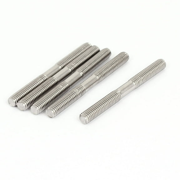 Uxcell M6x60mm 304 Stainless Steel Double End Threaded Stud Screw Bolt Silver Tone (5-pack)