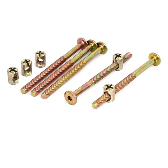 Uxcell M6x85mm 54mm Half Thread Hex Socket Drive Furniture Bolts w Barrel Nuts 5 Sets