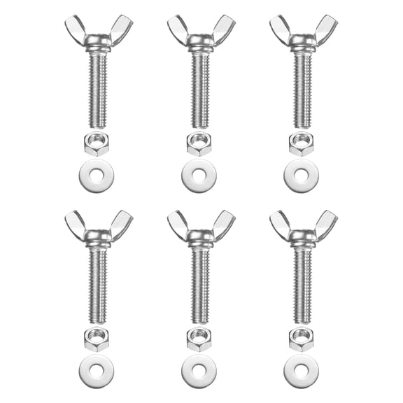 Uxcell M8-1.25 x 30 mm Wing Butterfly Screw, 6 Pcs Wing Nuts and Bolts Machine Fastener Thumb Hand Screws, Silver