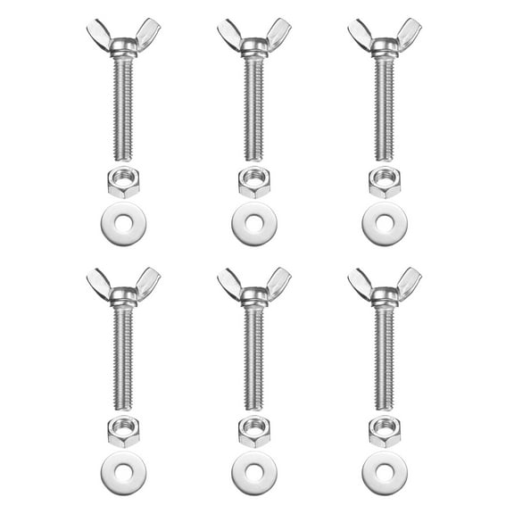 Uxcell M8-1.25 x 40 mm Wing Butterfly Screw, 6 Pcs Wing Nuts and Bolts Machine Fastener Thumb Hand Screws, Silver
