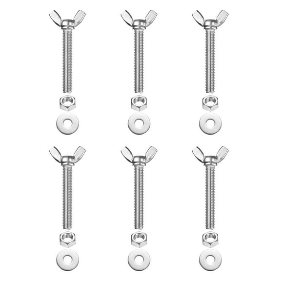 Uxcell M8-1.25 x 50 mm Wing Butterfly Screw, 6 Pcs Wing Nuts and Bolts Machine Fastener Thumb Hand Screws, Silver