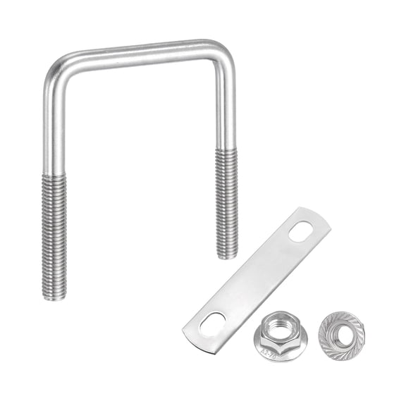 Uxcell M8 2 Inch Inner Wide Square U Bolts, 3-1/8 Inch Length 304 Stainless Steel U-Bolts with Flange Hexagon Nuts, Frame Plates for Trailer, Automotive, (50mm W x 80mm L)