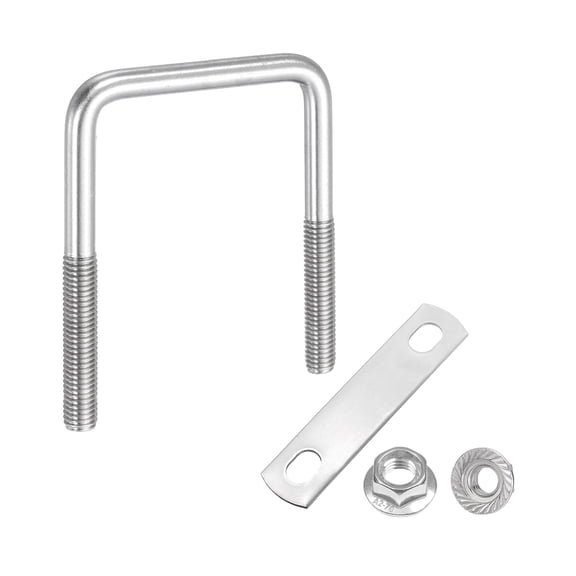 Uxcell M8 2 Inch Inner Wide Square U Bolts, 3-9/16 Inch Length 304 Stainless Steel U-Bolts with Flange Hexagon Nuts, Frame Plates for Trailer, Automotive, (50mm W x 90mm L)