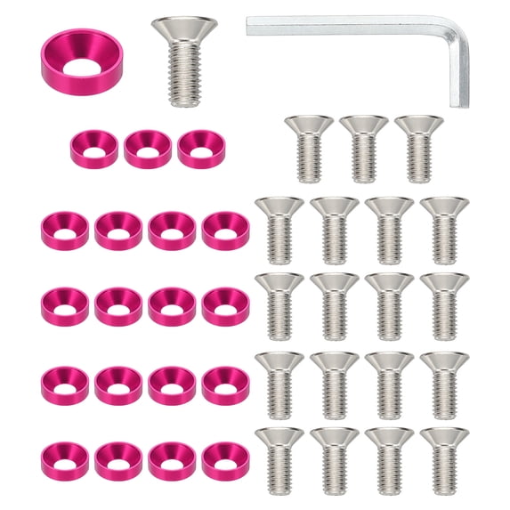 Uxcell M8 Finish Countersunk Washer Kit, 40 Set Aluminum Alloy Flat Cup Head Screw Gasket, Rose Red