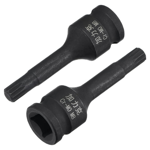 Uxcell M8 Impact Spline Bit Socket, 3/8" Square Drive 60mm Length CR-MO Metric Sizes 2 Pack