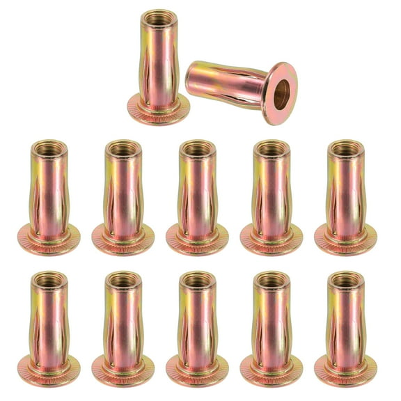 Uxcell M8 Multi-Grip Rivet Nuts Pre-Bulbed Shank Flat Head Threaded Insert Nuts Carbon Steel Color Zinc Plated, 12 Pcs