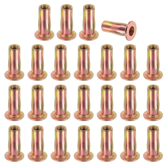 Uxcell M8 Multi-Grip Rivet Nuts Pre-Bulbed Shank Flat Head Threaded Insert Nuts Carbon Steel Color Zinc Plated, 25 Pcs