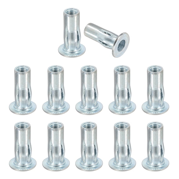 Uxcell M8 Multi-Grip Rivet Nuts Pre-Bulbed Shank Flat Head Threaded Insert Nuts Carbon Steel Zinc White Plated, 12 Pcs
