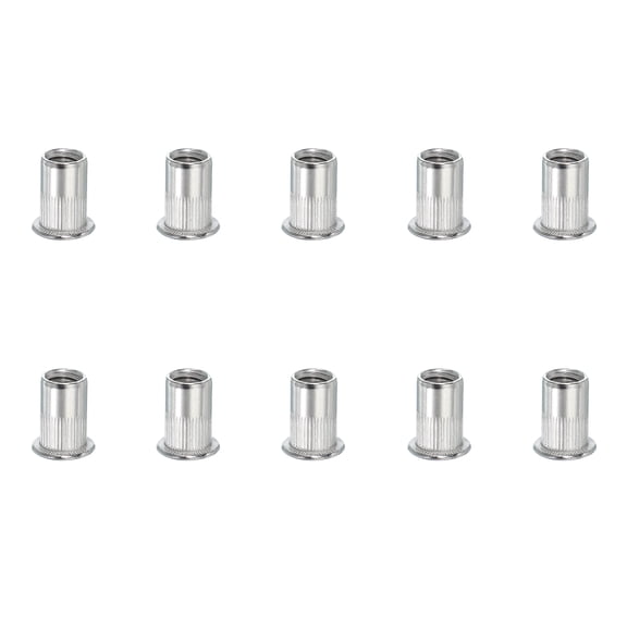 Uxcell 10Pcs M8 Rivet Nuts 304 Stainless Steel Knurled Flat Head Insert Nuts