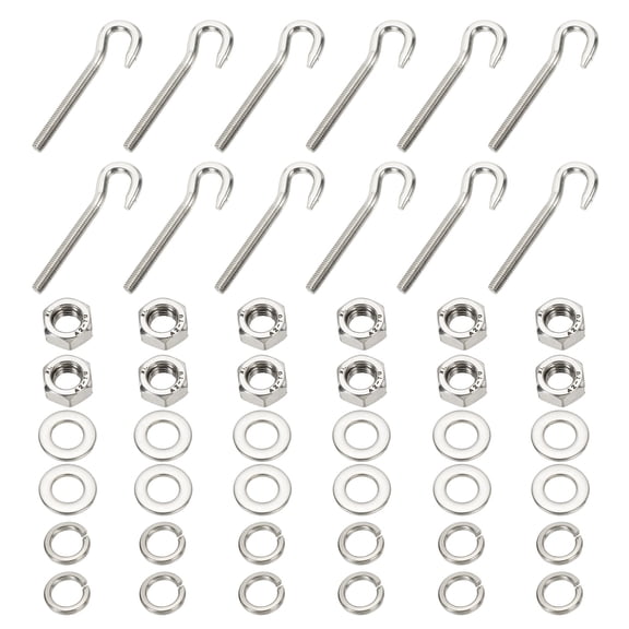 Uxcell M8 Stainless Steel Eye Bolt, 12 Set Hook Eyelet Bolts with Nut Washers for Hanging, Silver