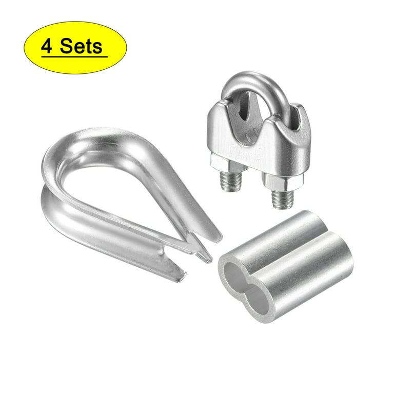 Uxcell M8 Stainless Steel Wire Rope Clip Kit - Rope Clamp, Thimble Rigging,  Crimping Loop 4 Set 