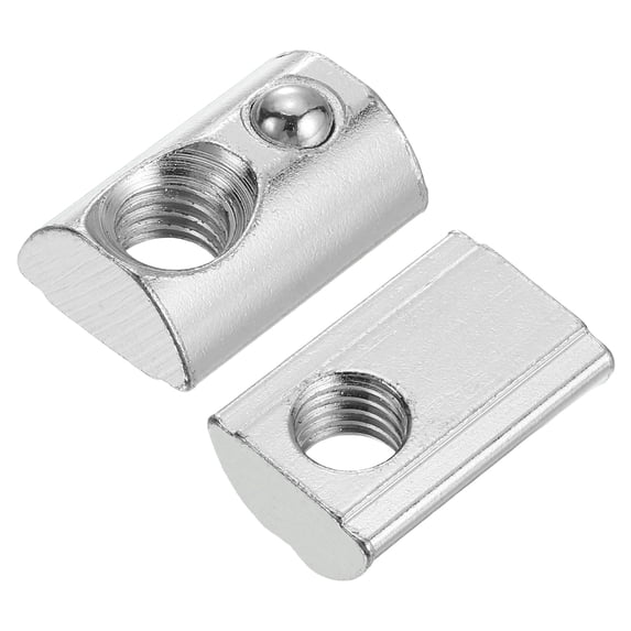 Uxcell M8 T Spring Nut, 25 Pack 4545 Series Half Round Roll in Spring Nut, Carbon Steel Nickel Plated Roll Ball Elastic Nut with Slot 10mm for 4545 Series Aluminum Extrusion Profile