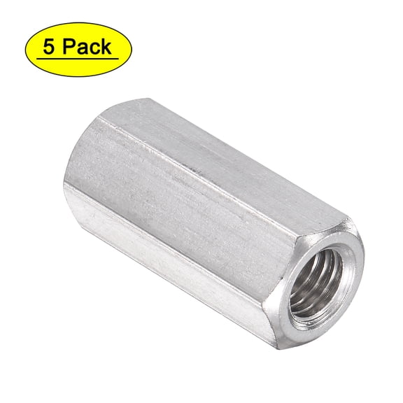 Uxcell M8 x 1.25-Pitch 30mm Length 304 Stainless Steel Metric Hex Coupling Nut, 5-Pack