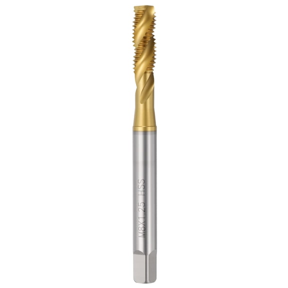 Uxcell M8 x 1.25 Spiral Flute Thread Tap - M2 High Speed Steel Right Hand Thread Tap Industrial Titanium Finish Screw Thread Milling Machine Taps Threading Tapping